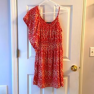 Coral and off white Ikat print one shoulder dress